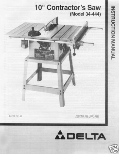 Delta 10 Table Saw Instruction Manual Model 34 444  