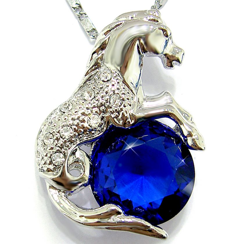Stunning Horse Cut Blue Sapphire Necklace/Pendant P5910  