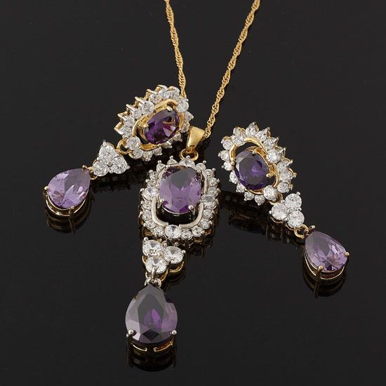 fashion party jewelry oval cut set purple amethyst pendant necklace 