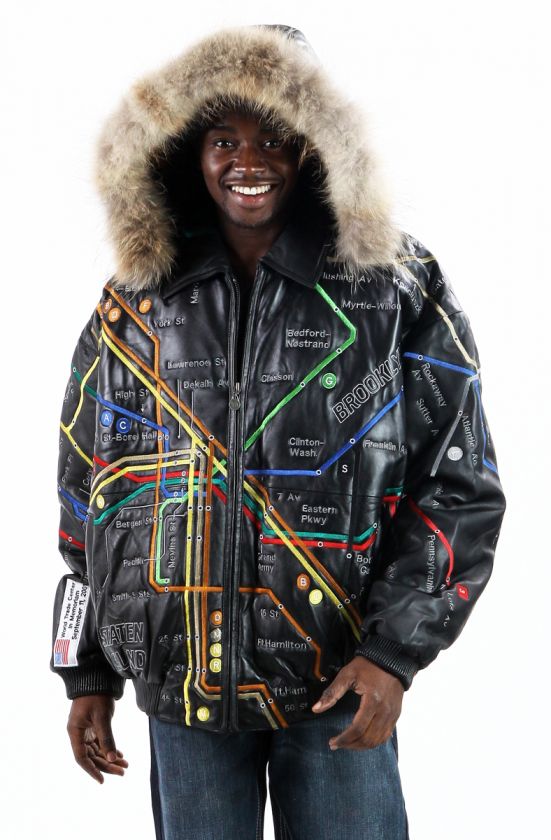   Embroidered New York Subway Map Leather Bomber Jacket 3XL 6XL  
