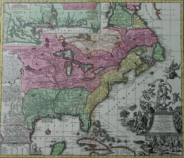   MAP OF NORTH AMERICA WITH LOUISIANA FLORIDA CANADA SEUTTER 1740  