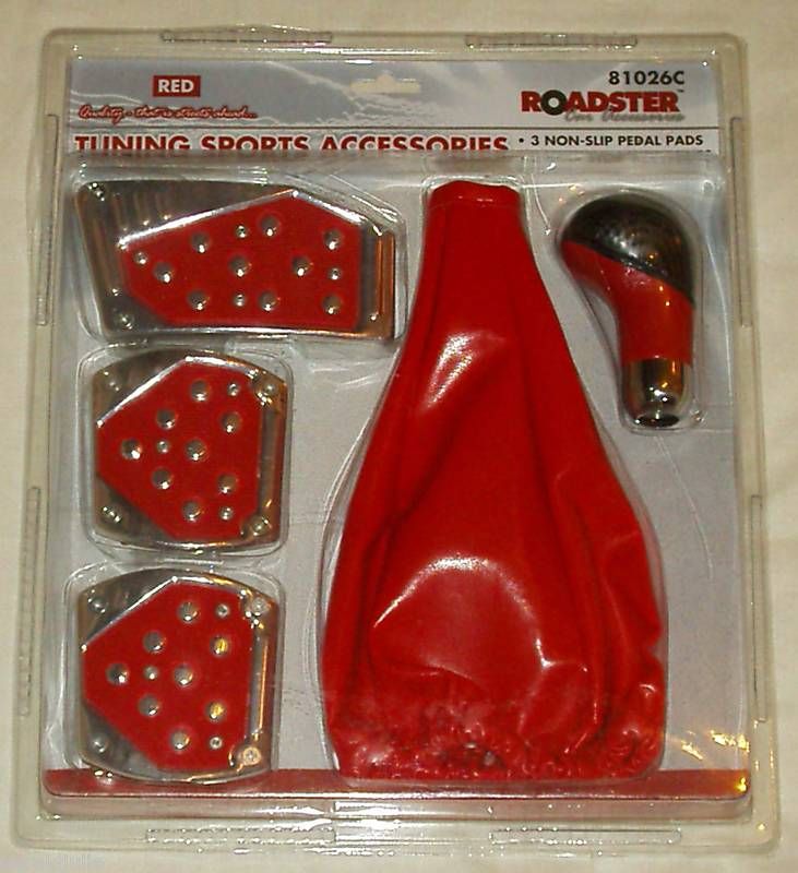 NEW RED NON SLIP PEDAL PADS AND GEAR STICK SET, SPORTS  