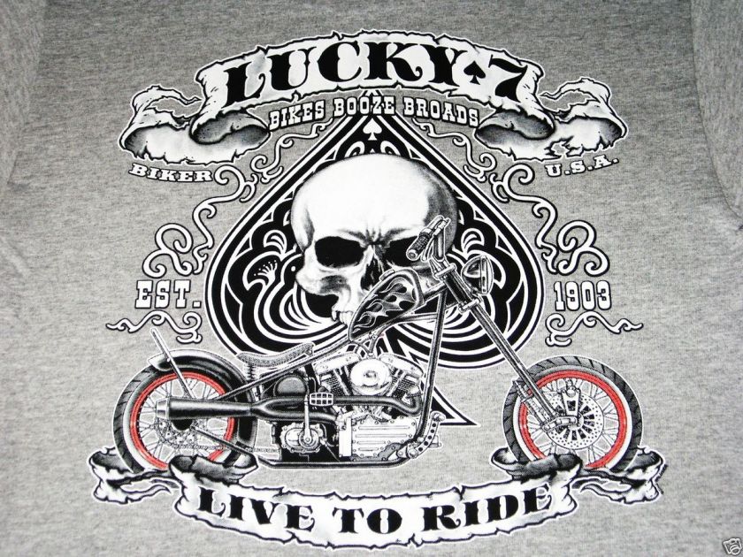LUCKY 7 LIVE TO RIDE CHOPPER T SHIRT GRAY SIZE 3XL NEW  