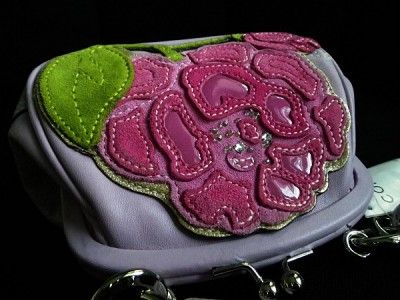 NWT LIMITED ED COACH SMALL PINK FLORAL FRAME KISSLOCK LEATHER PURSE 