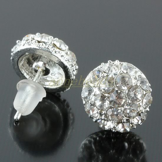 Cute Crystal Rhinestone 10mm Round Mushroom Silver Plated Lady Stud 