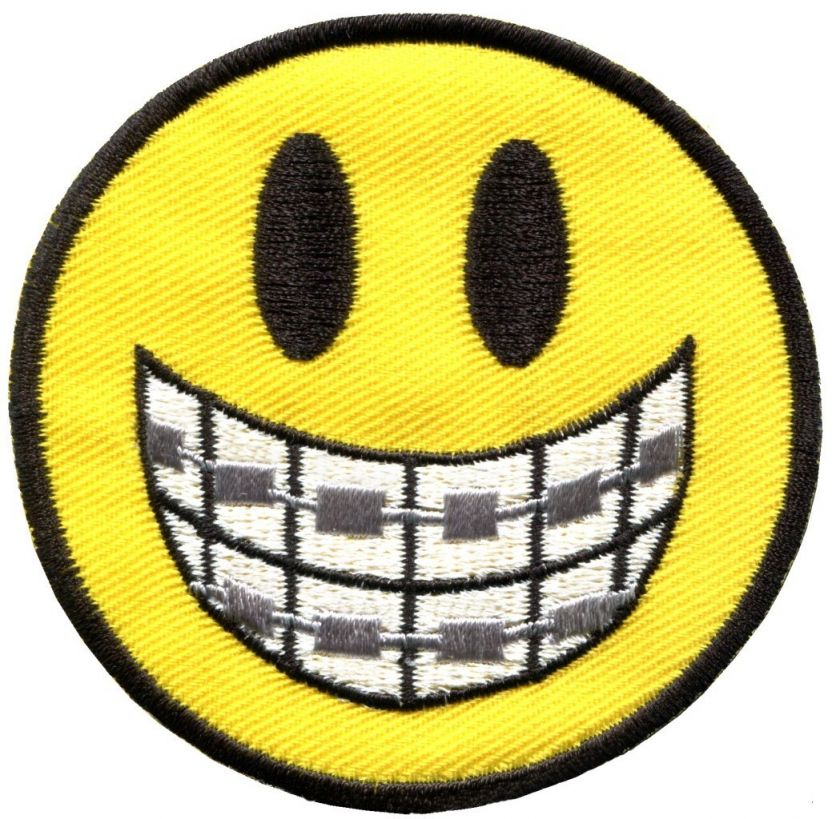 Smiley face smile braces boho 70s retro fun applique iron on patch 