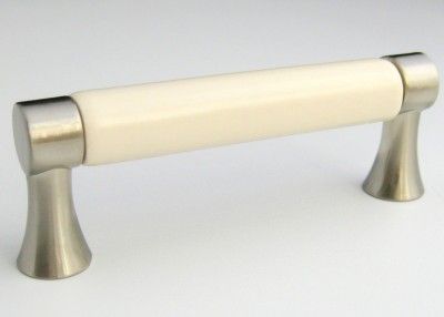 Satin Nickel BISQUE Almond Ceramic Cabinet Pull Handle  