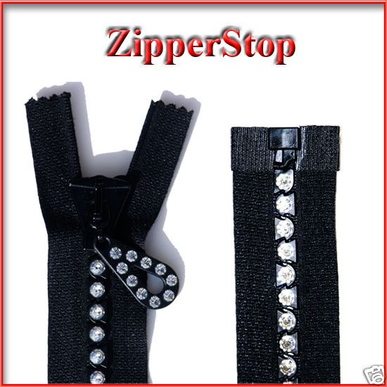 14 Swarovski Rhinestone Zipper ~ Separating ~ Black  