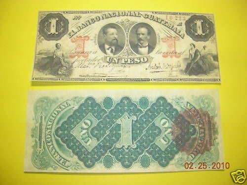 Copy 1874 Guatemala Un Peso Replica Currency Money Note  