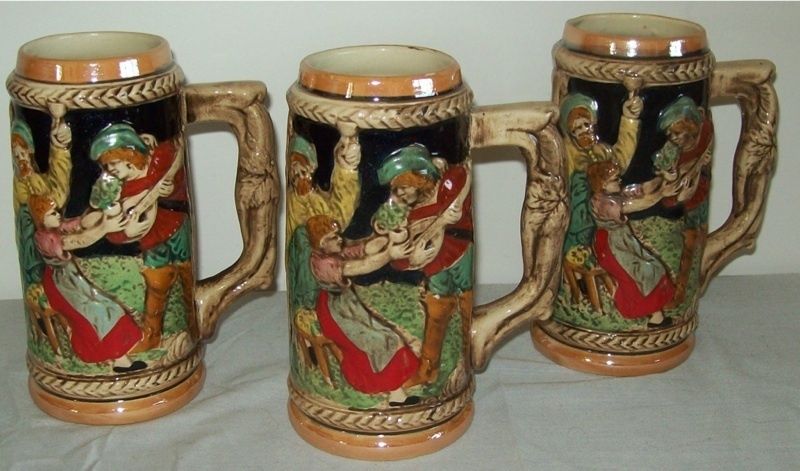 Vintage Ceramic Beer Steins Japan Castle/People Scene  