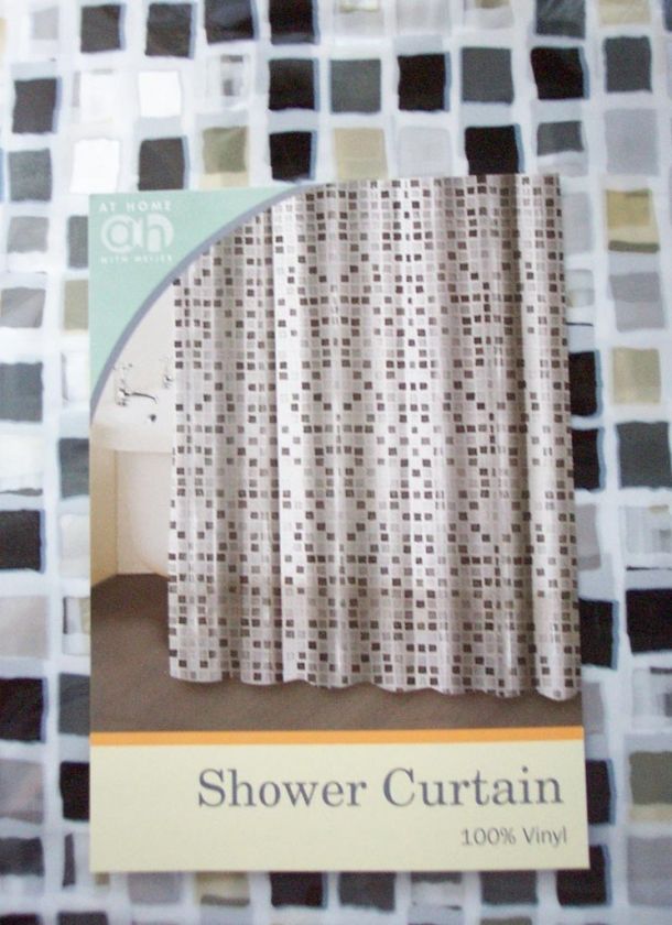 Black White Silver Metallic Mosaic Tile Vinyl Shower Curtain New 
