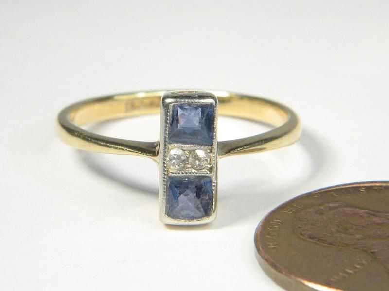   18K GOLD PLATINUM SAPPHIRE DIAMOND ART DECO RING c1920s NO RES  