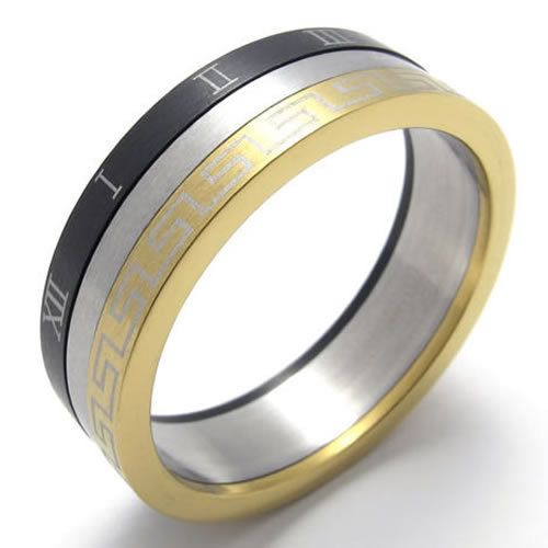Mens Gold Black Silver Tone Stainless Steel Ring US Size 9 US12021109 