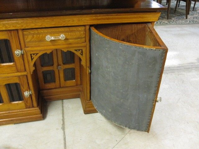 Antique 2 Pc Unusual Cupboard Kitchen Pantry Cabinet Tin Lined Bins 